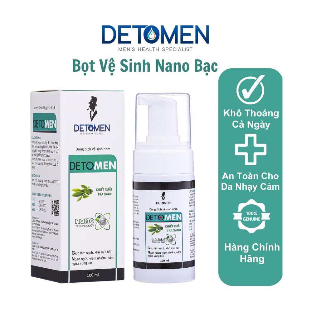 Dung dịch vệ sinh nam Detomen nano Bạc ngăn ngừa hạt ngọc kháng khuẩn hương bạc hà 100ml