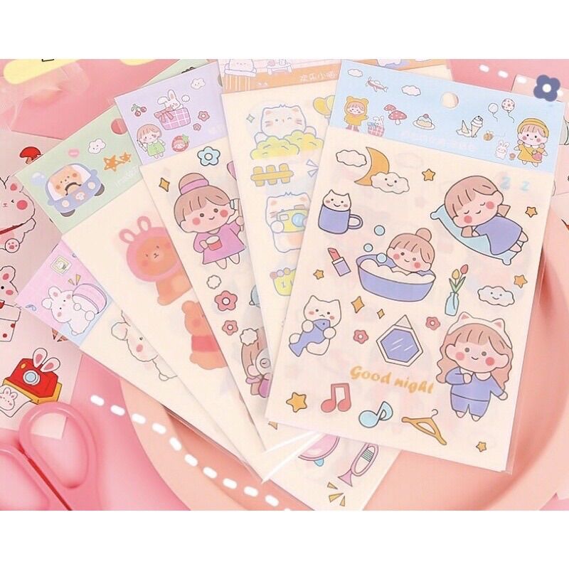SET 4 MIẾNG HÌNH DÁN/ STICKER CUTE DỄ THƯƠNG dùng trang trí sổ vở...