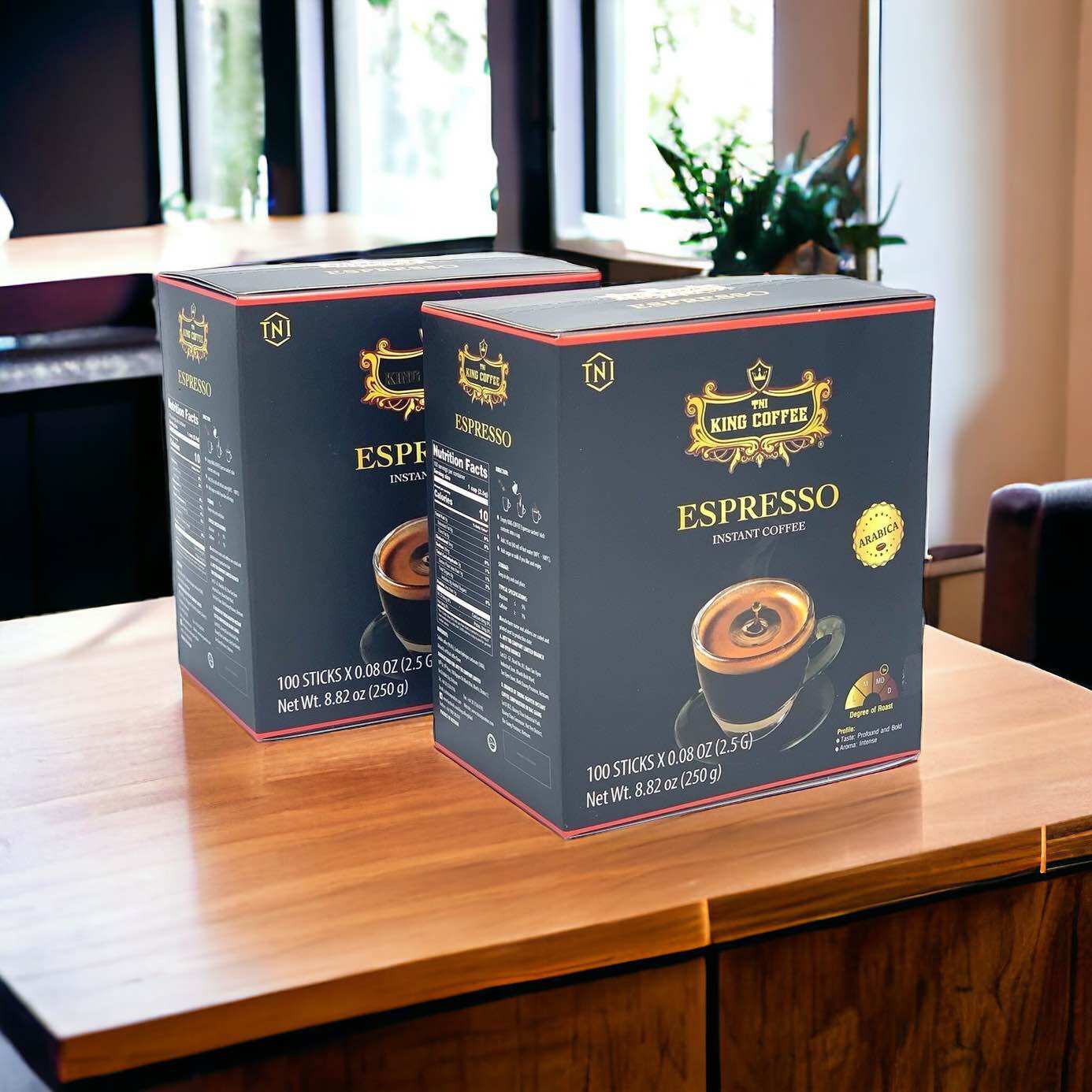 Combo 2 Hộp 100 Gói Cà phê hòa tan ĐEN( Không Đường Sữa) Espresso King Coffee