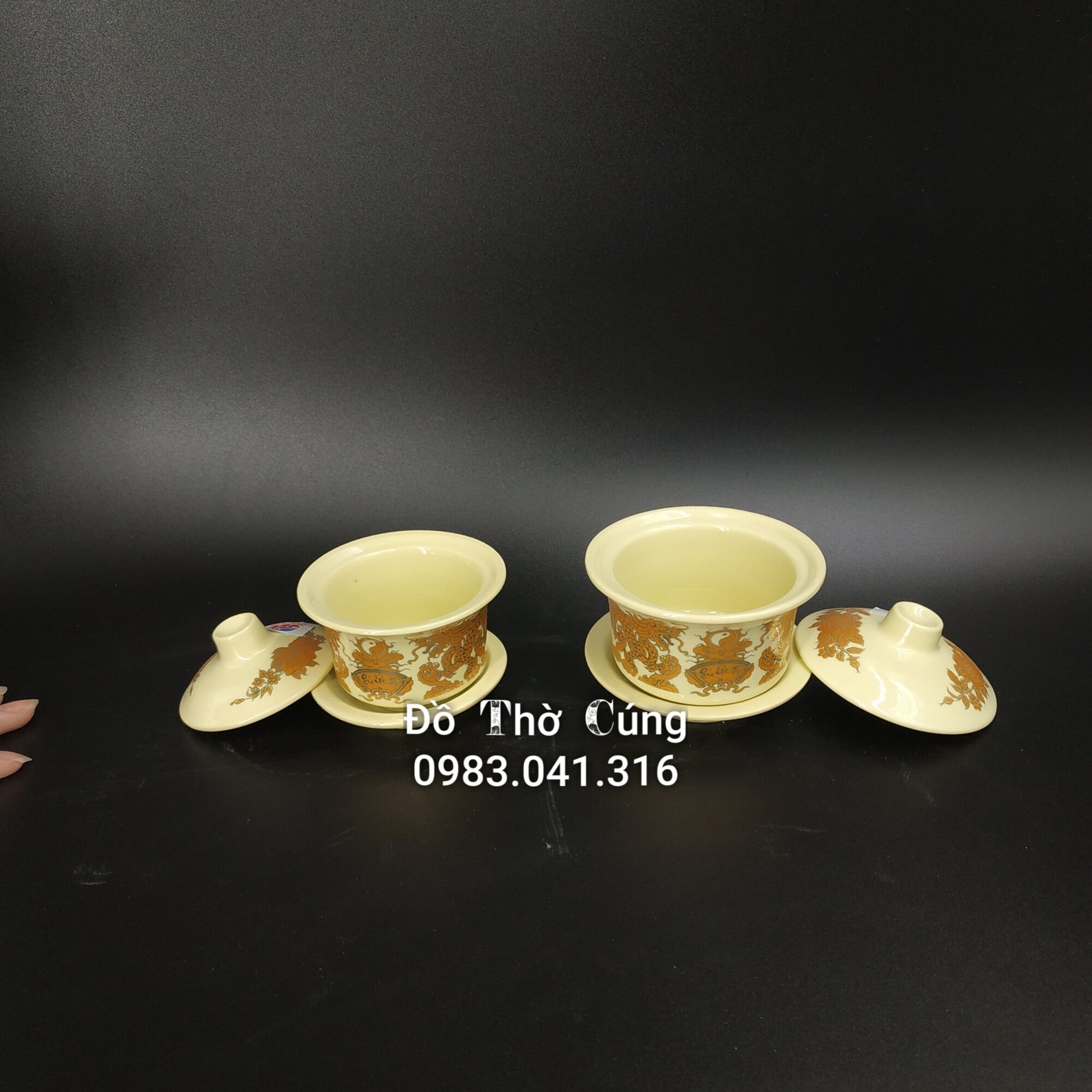 Bát trà xâm màu Vàng ngà thờ