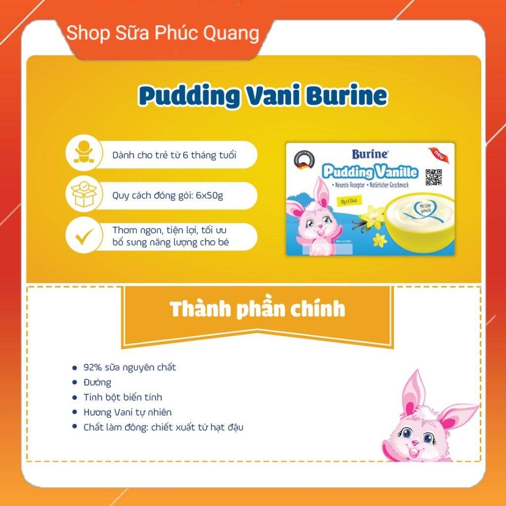 Pudding - Cháo sữa ăn dặm burine cho bé từ 6 tháng tuổi ( đủ 3 vị )