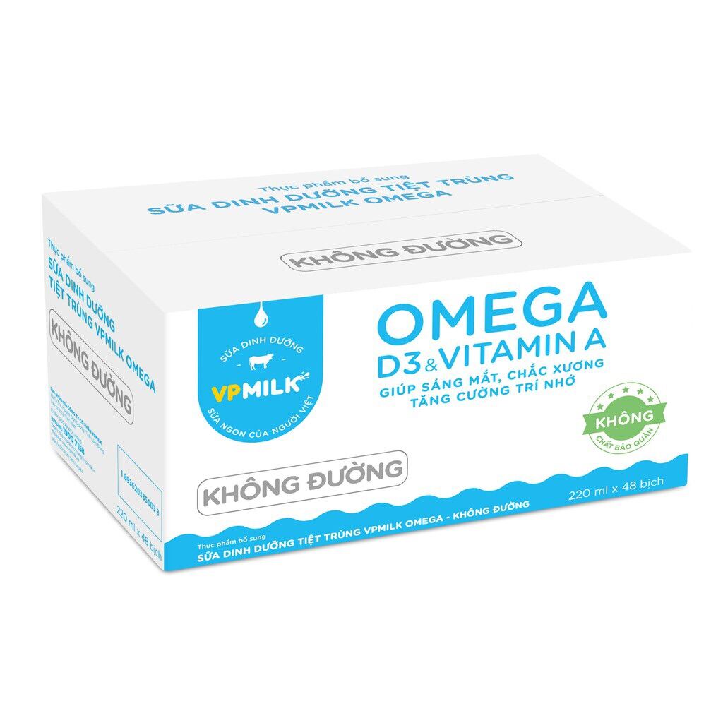 Sữa tươi tiệt trùng VPMilk Omega - thùng 48 bịch 220ml