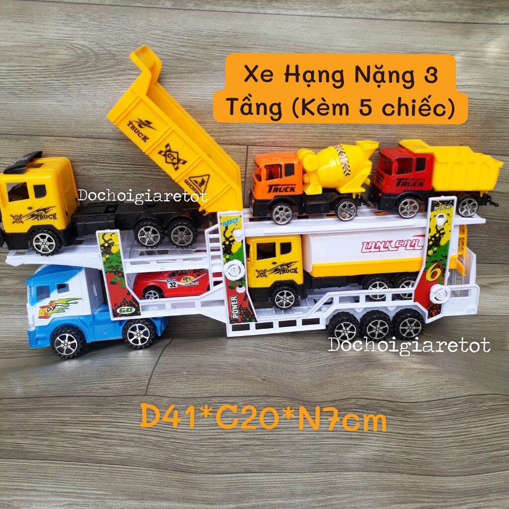 Đồ chơi xe tải container 3 tầng chở xe con