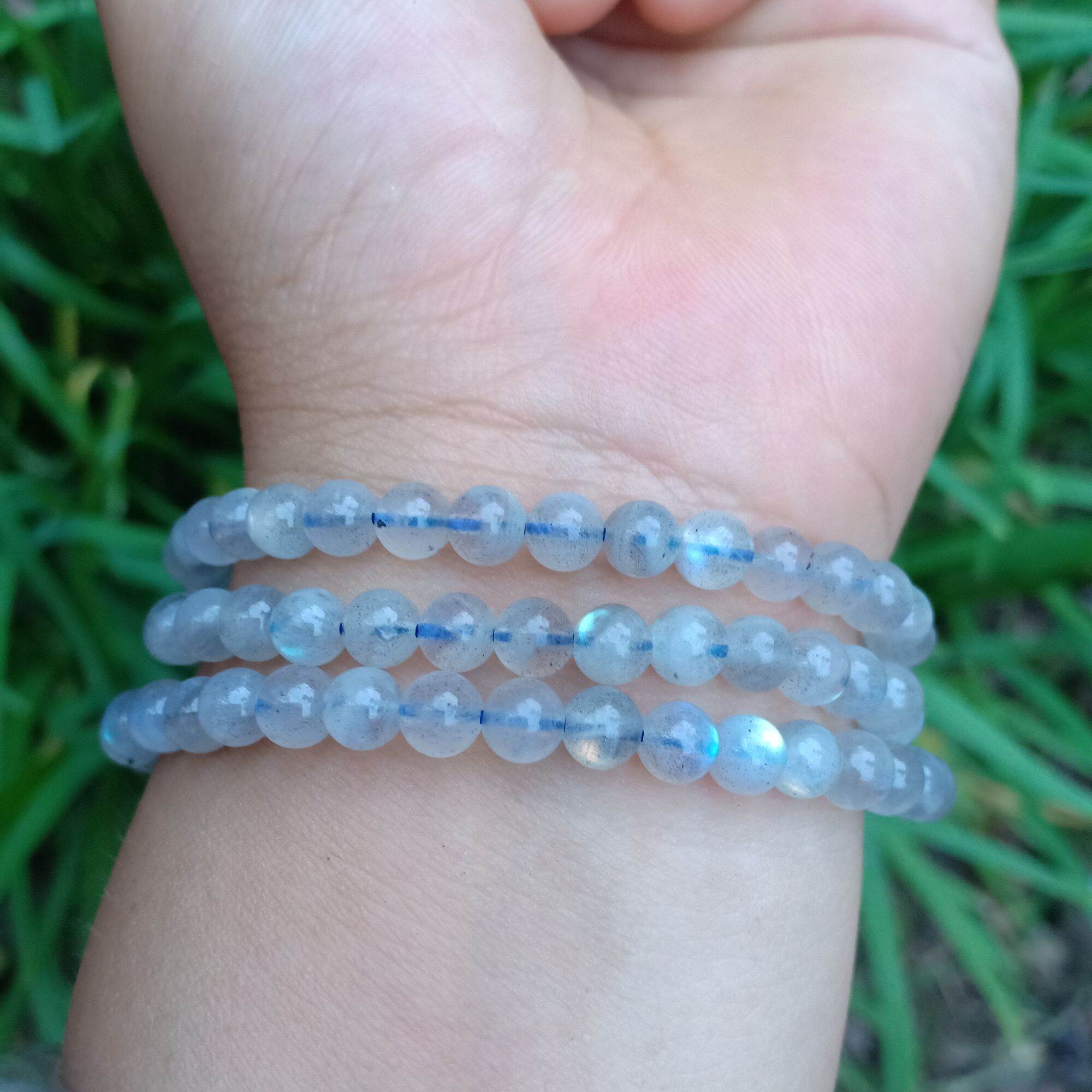 Chuỗi đá xà cừ hắc nguyệt quang Labradorite tự nhiên 5-6ly cuốn 3 vòng tay