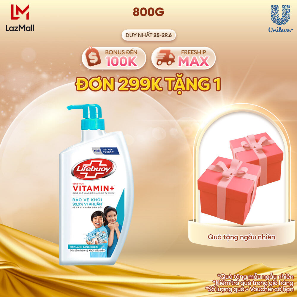Sữa tắm Lifebuoy 800g Mát lạnh sảng khoái giúp bảo vệ khỏi 99.9% vi khuẩn và ngăn ngừa vi khuẩn lây lan trên da hiệu quả (Chai)