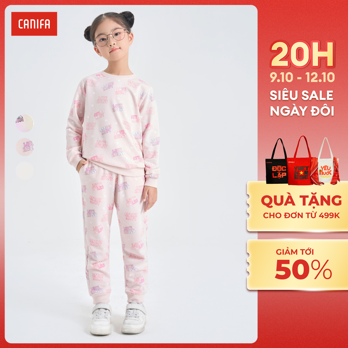[20H 9-12.10 VOUCHER TỚI 500K] Bộ quần áo bé gái CANIFA 1ST24W002