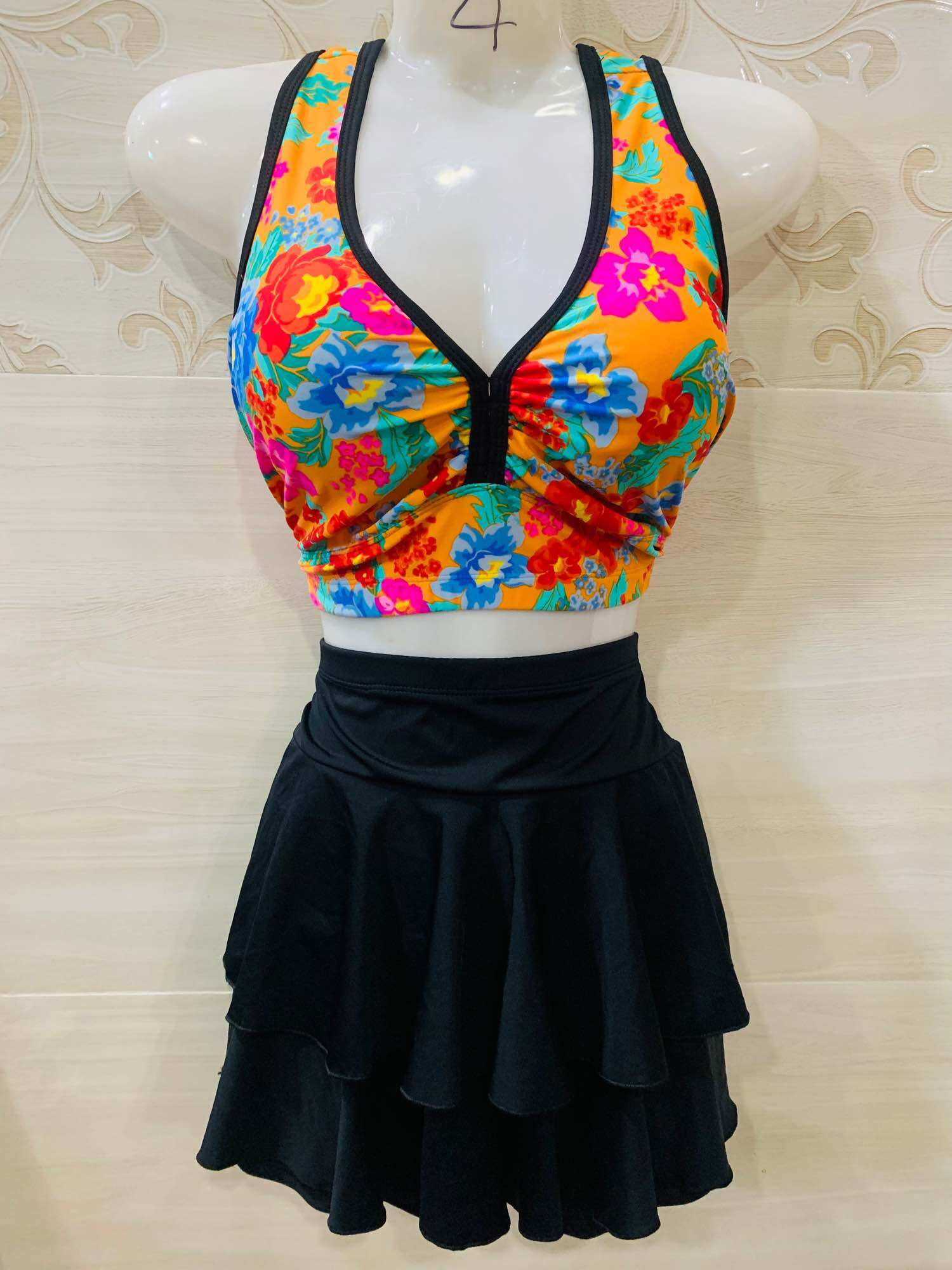 (Bigsize 45-90kg)Bikini Áo gọng mix chân váy 2 tầng siêu tôn dáng cho nữ