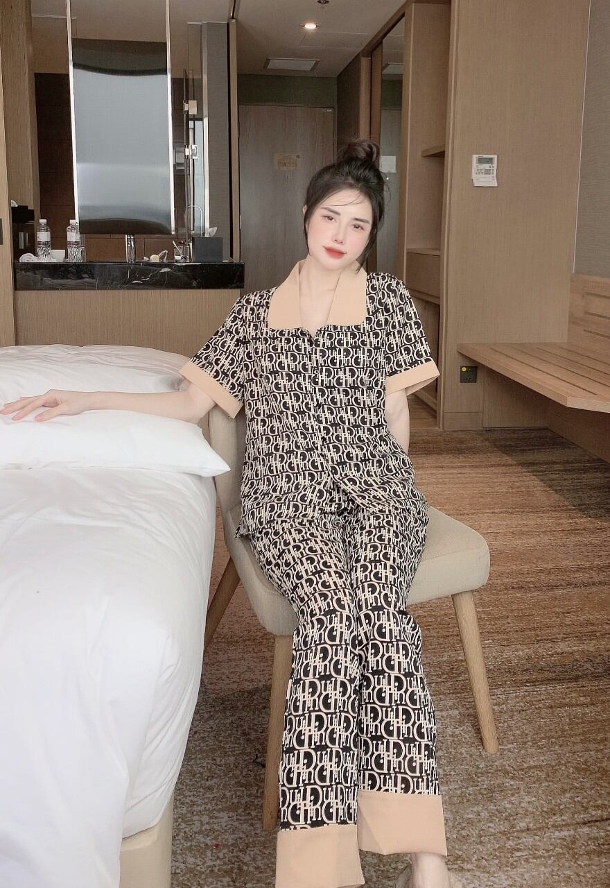 Bộ pyjama mặc nhà nữ lụa mango quần dài tay ngắn🎀họa tiết đẹp sang dễ thương