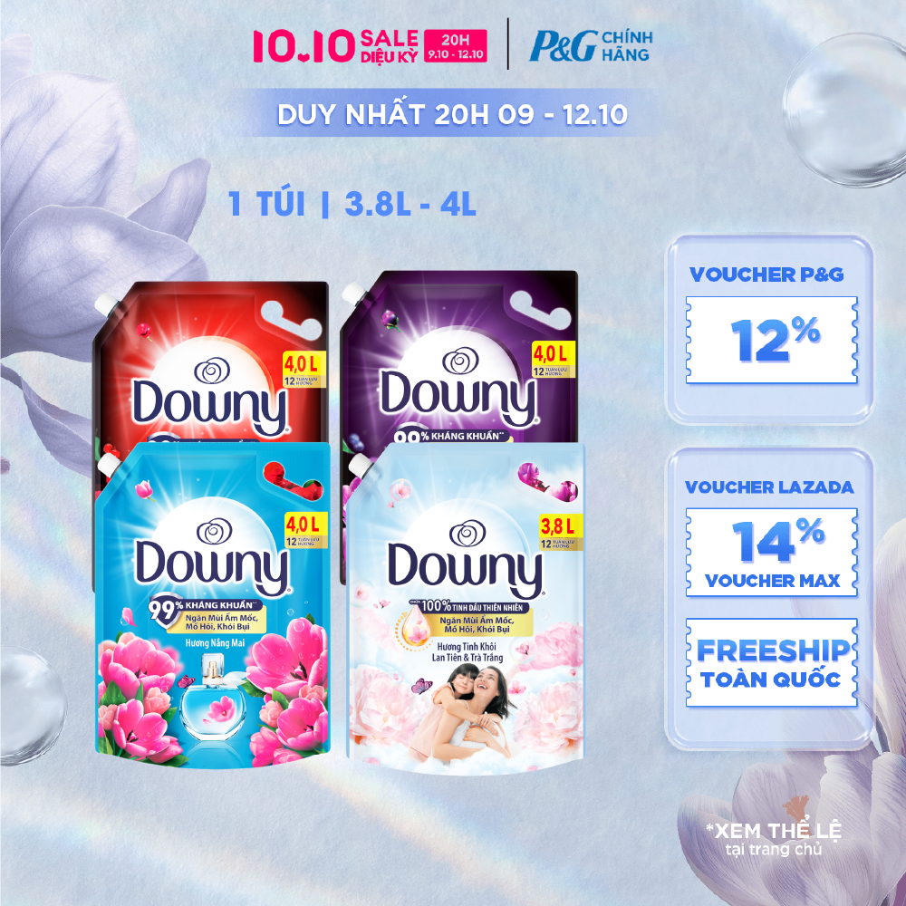 [Voucher 12%] Nước Xả Vải DOWNY Hương Nước Hoa Cao Cấp Đam Mê/ Huyền Bí/ Nắng Mai/ Tinh Khôi Túi 3.8L/4L