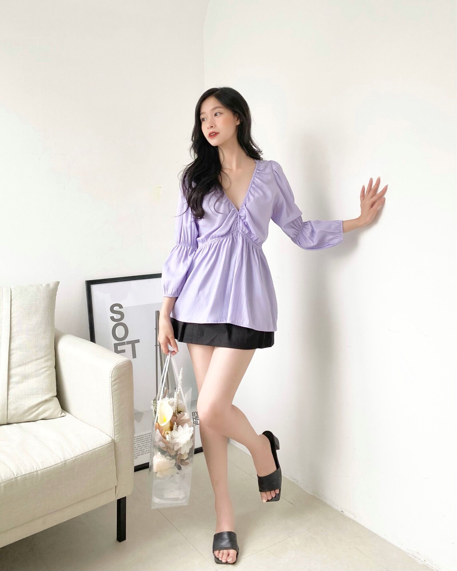 YU CHERRY | Áo Cross neck ruff top YA406