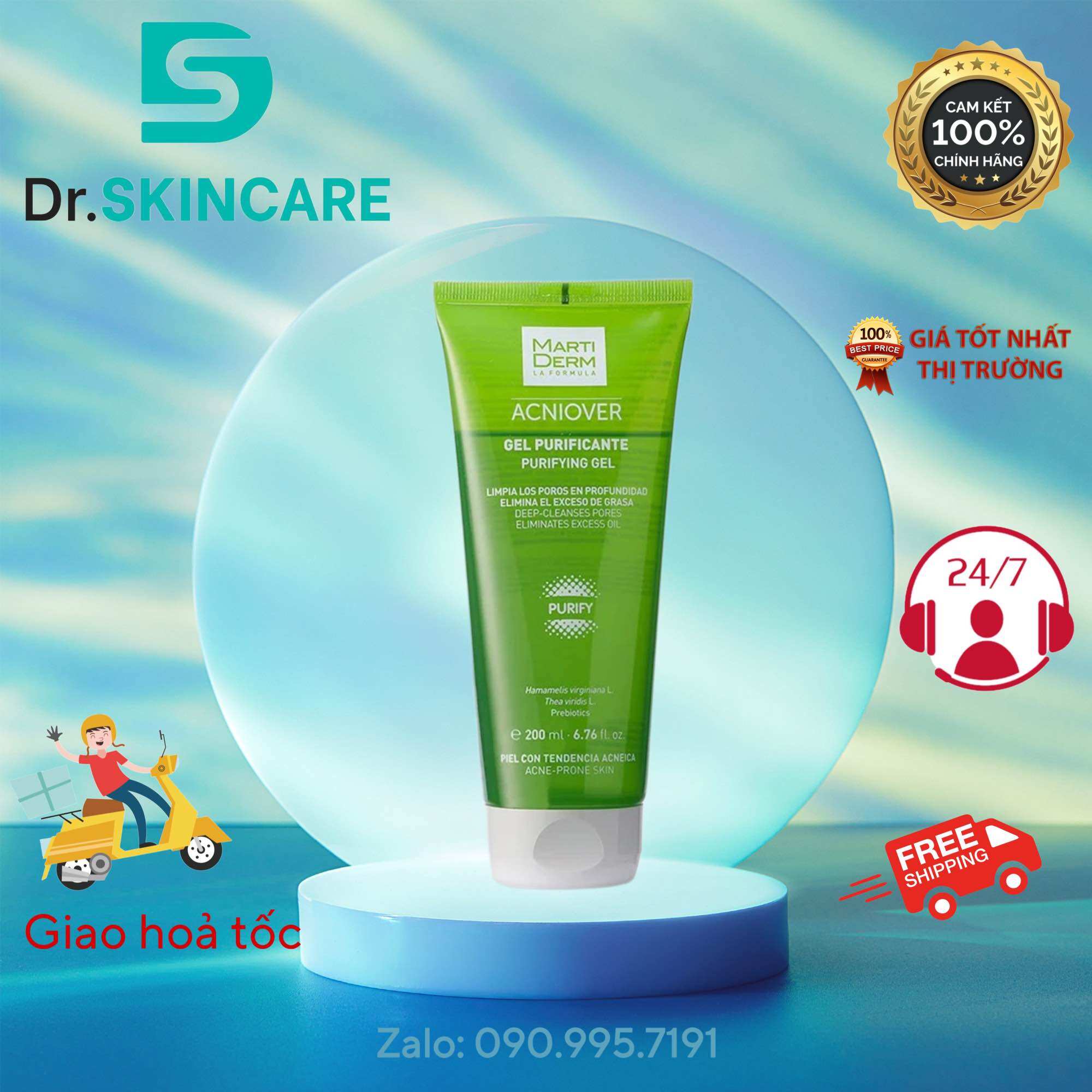 Gel rửa mặt cho da dầu mụn - MartiDerm Acniover Purifying Gel
