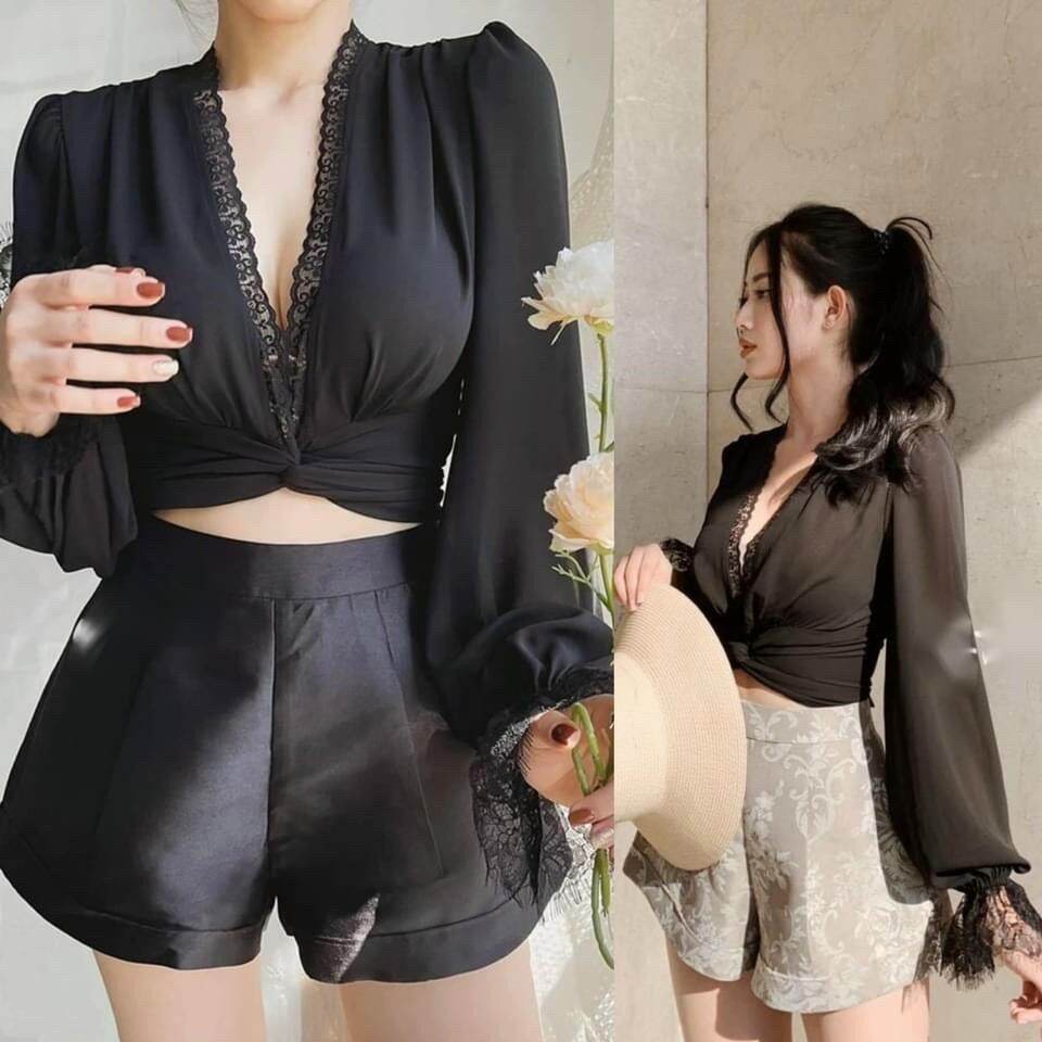 Áo nữ# áo kiểu# áo voan phối ren cột nơ eo form từ 43kg đến 50kg