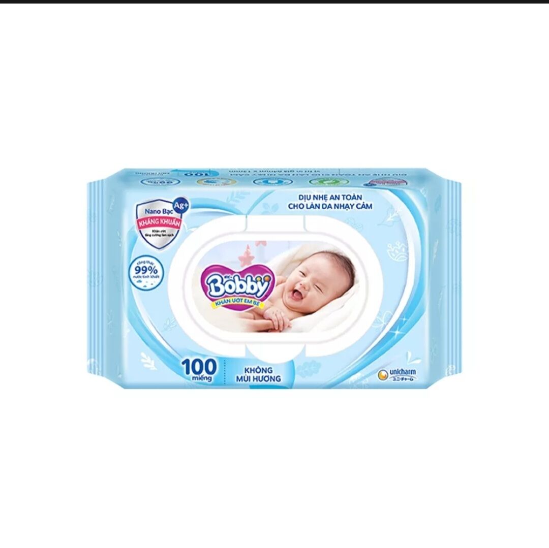 (Combo 6 gói) Khăn ướt Bobby care không mùi 100 tờ/gói