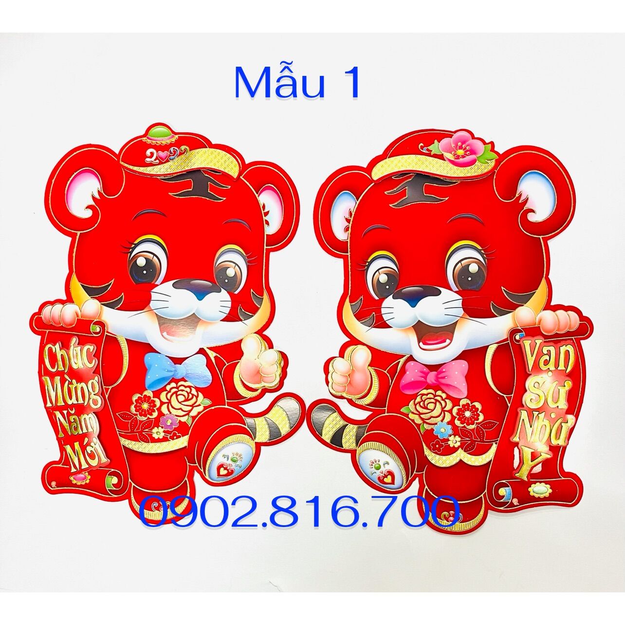 Bộ hình dán nổi hình hai chú Cọp trang trí tết năm NHÂM DẦN 2022 trang trí tết chữ Việt