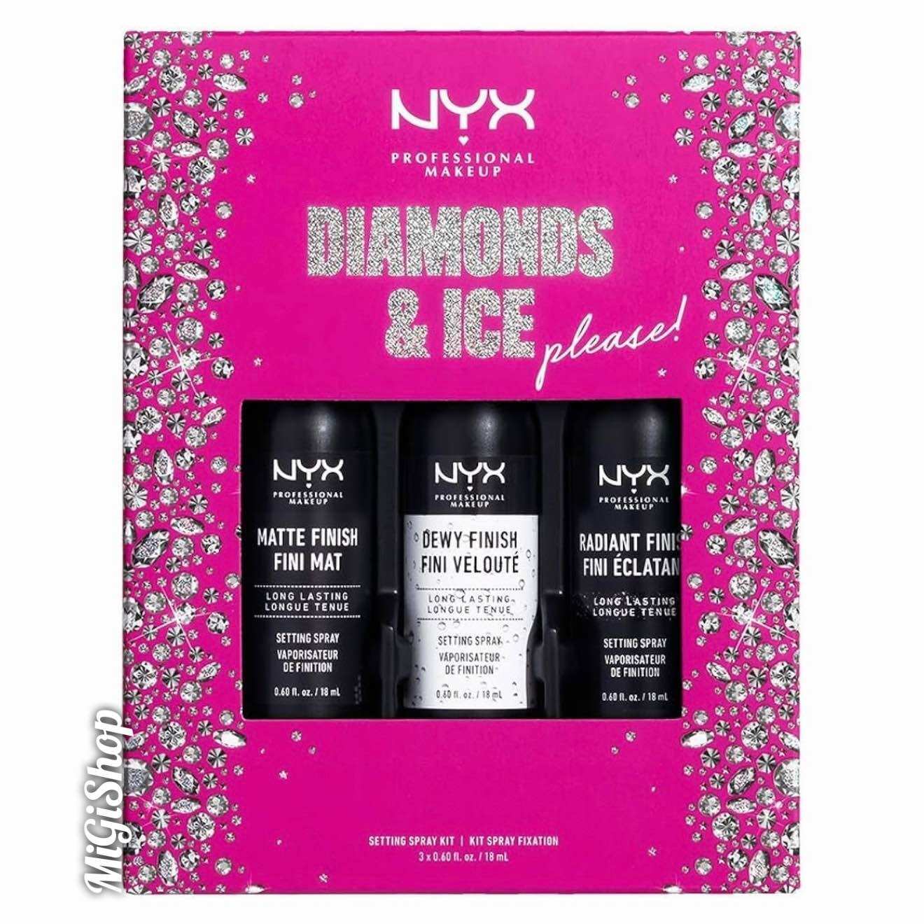 [Set Mini] Xịt Khoá Makeup Nyx Diamonds And Ice Please Setting Spray Kit (3 chai x 18ml)
