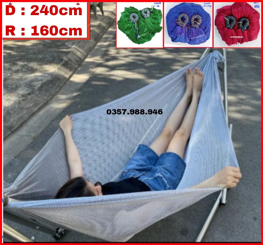 Lưới Võng Treo Ngoài Trời - Võng Bó Đầu Cao Cấp Loại Lớn Dài 240cm