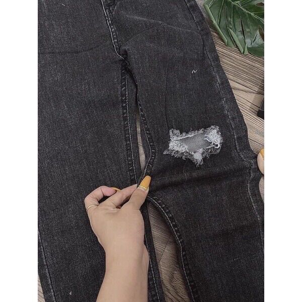 quần cạp cao chất denim co giãn rách