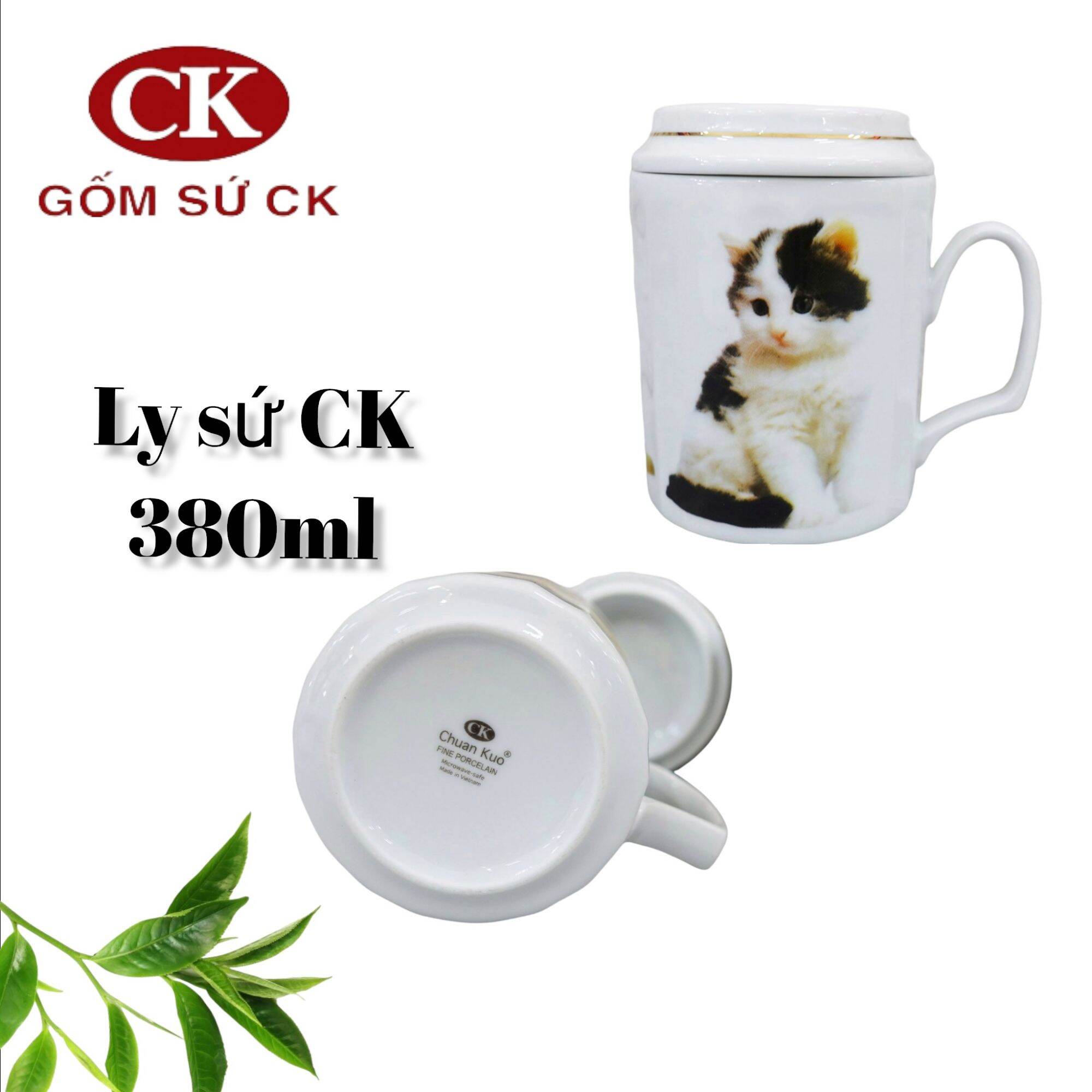 Ly sứ có nắp CK 380ml_có lưới lọc trà