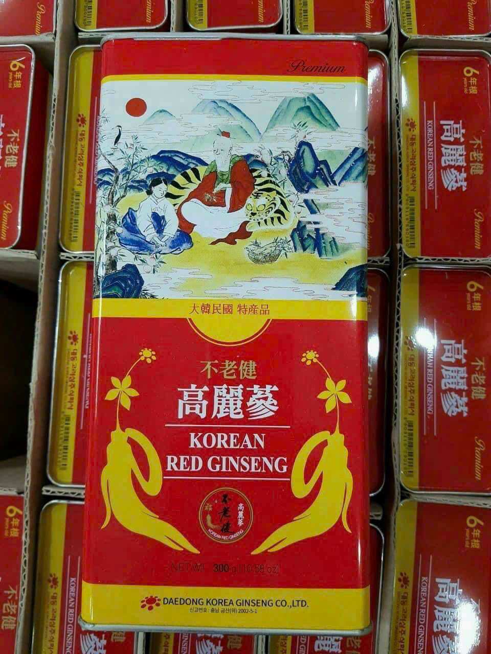[CHÍNH HÃNG] Hồng sâm củ khô Daedong Korean Red Ginseng Hàn Quốc hộp thiếc 300gr ( 11 - 20 củ to )