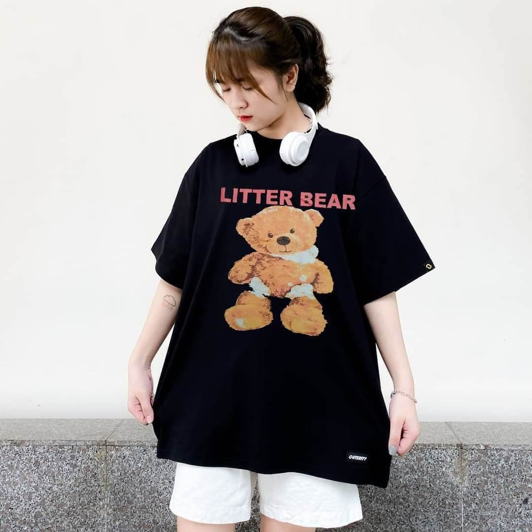 Áo phông rộng hình gấu teddy little bear - chất liệu vải mịn, thun lạnh