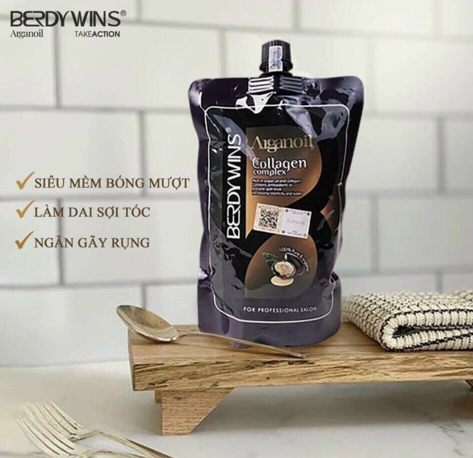 Hấp ủ tóc phục hồi tóc hư tổn Berdywins Arganoil collagen 500ml
