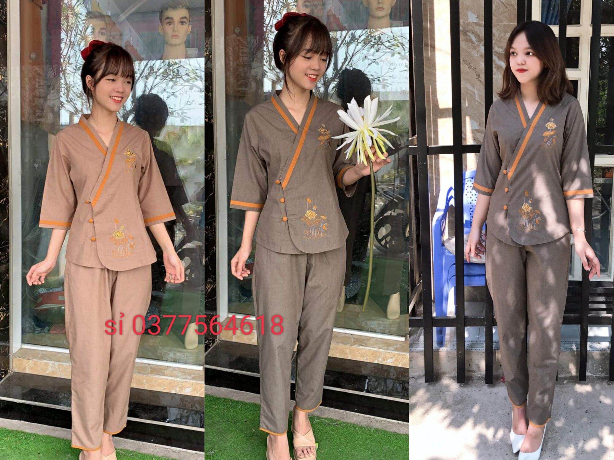 Bộ nữ đi chùa tim viền