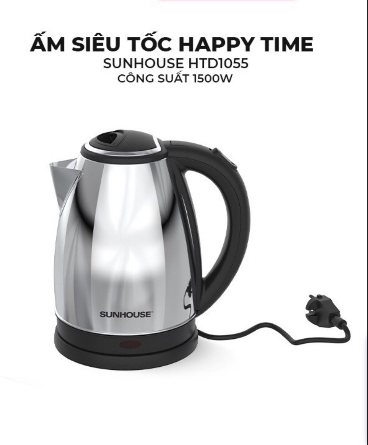 Ấm siêu tốc inox sunhouse happy time htd1055 1500w - hàng chính hãng