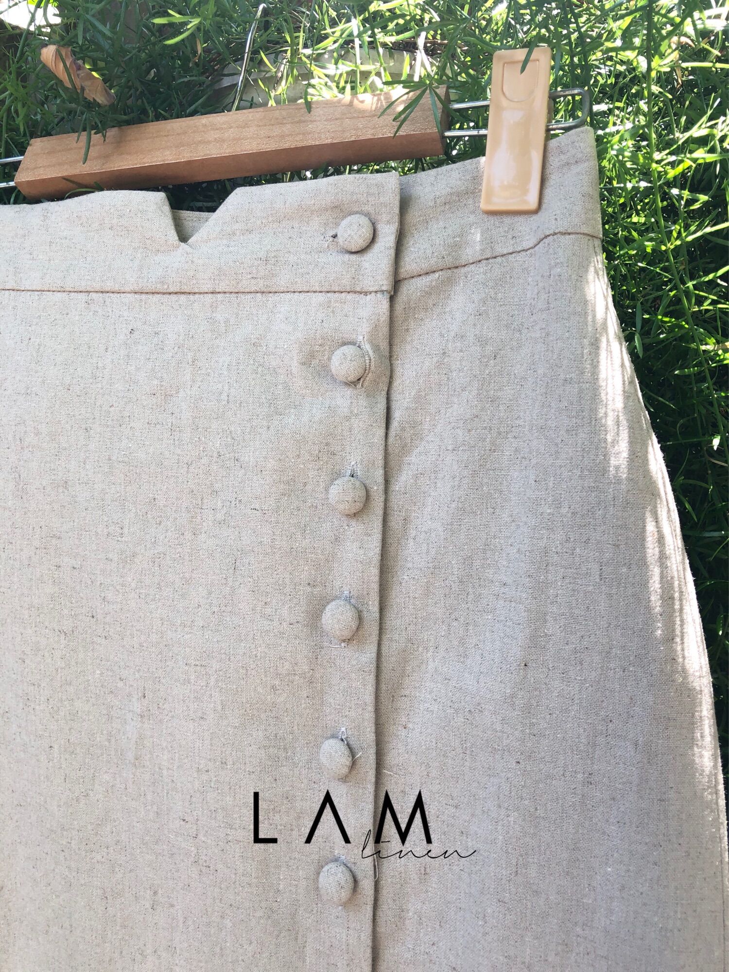Chân váy Midi nút bọc dress linen