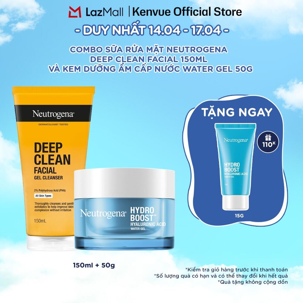 Combo Sữa rửa mặt sạch sâu Neutrogena Deep Clean Facial 150ml và kem dưỡng ẩm Water gel 50g (dành cho da dầu nhạy cảm)