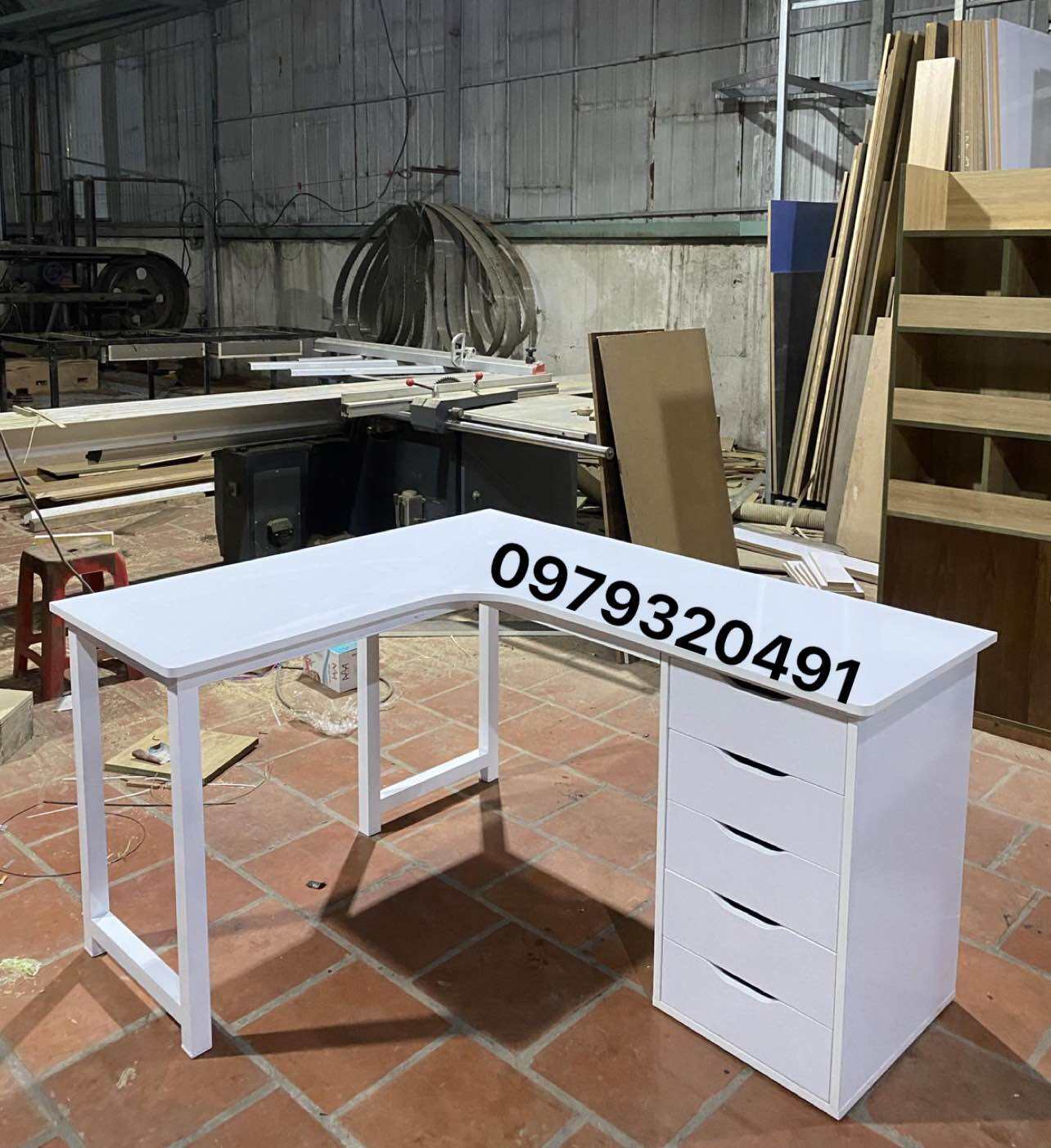 Bàn Chữ L IKEA GAMING full trắng Mặt Liền, Chân To ( hình thật)