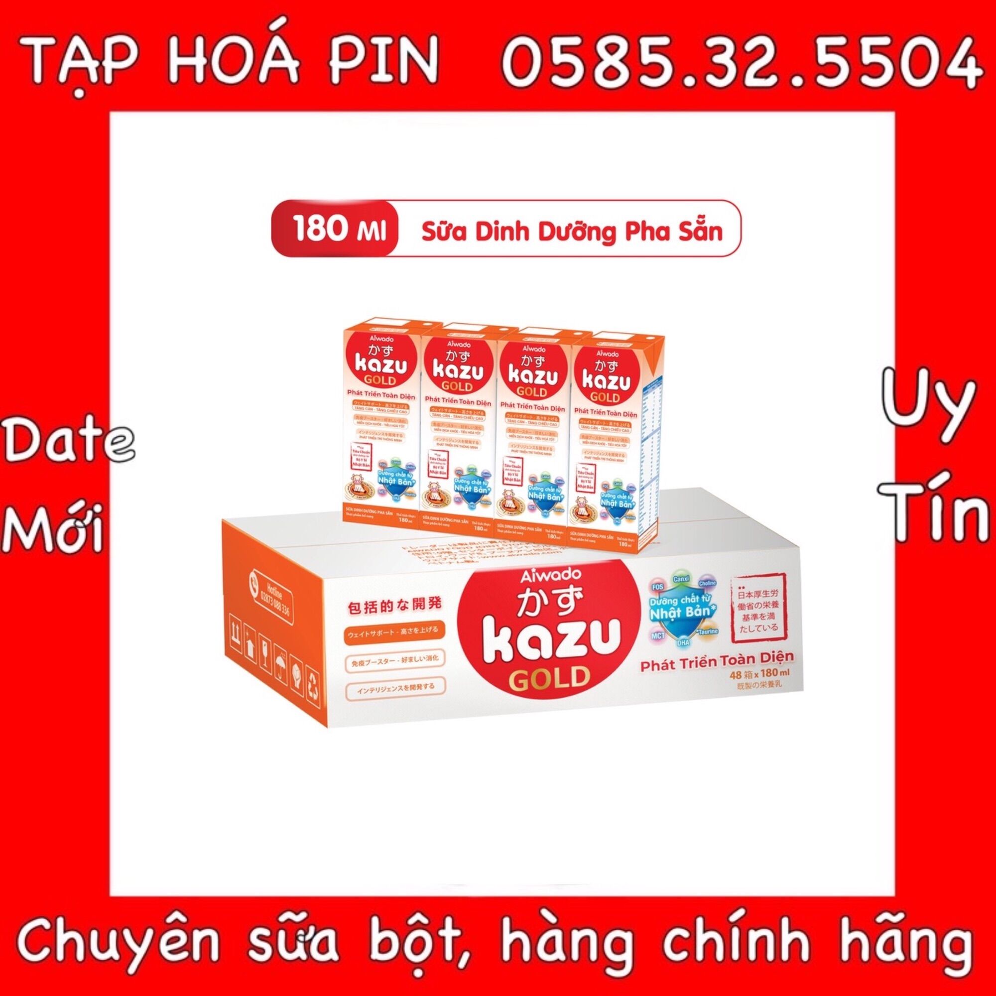 Thùng 48 hộp sữa bột pha sẵn Kazu gold 180ml