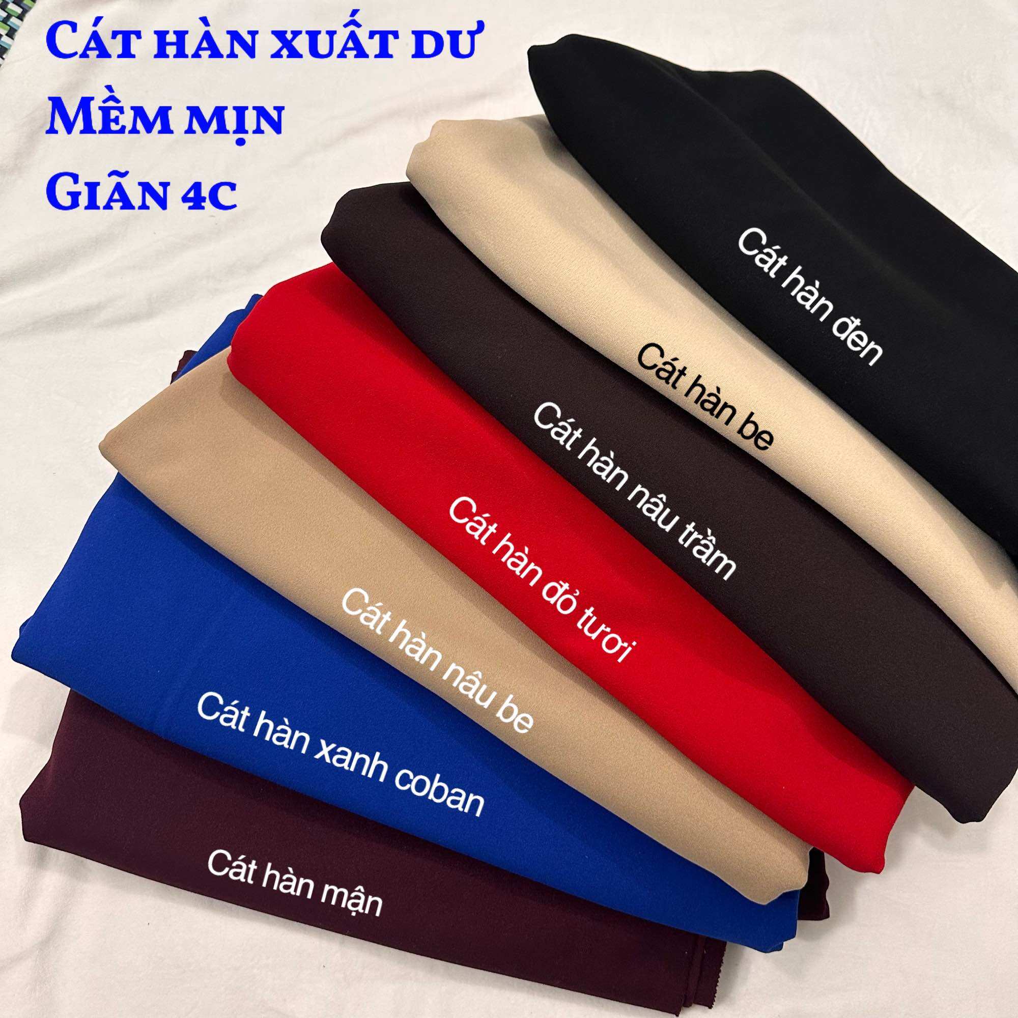 Vải cát hàn các màu mềm giãn 4c siêu mềm đẹp lên váy áo, quần,… khổ vải 1.6m