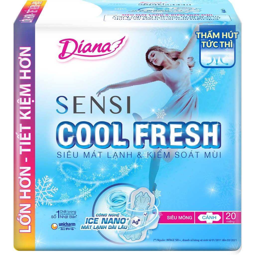 1 goi Băng vệ sinh Diana SENSI Cool Fresh Siêu Mỏng Cánh 20 Miếng 23cm