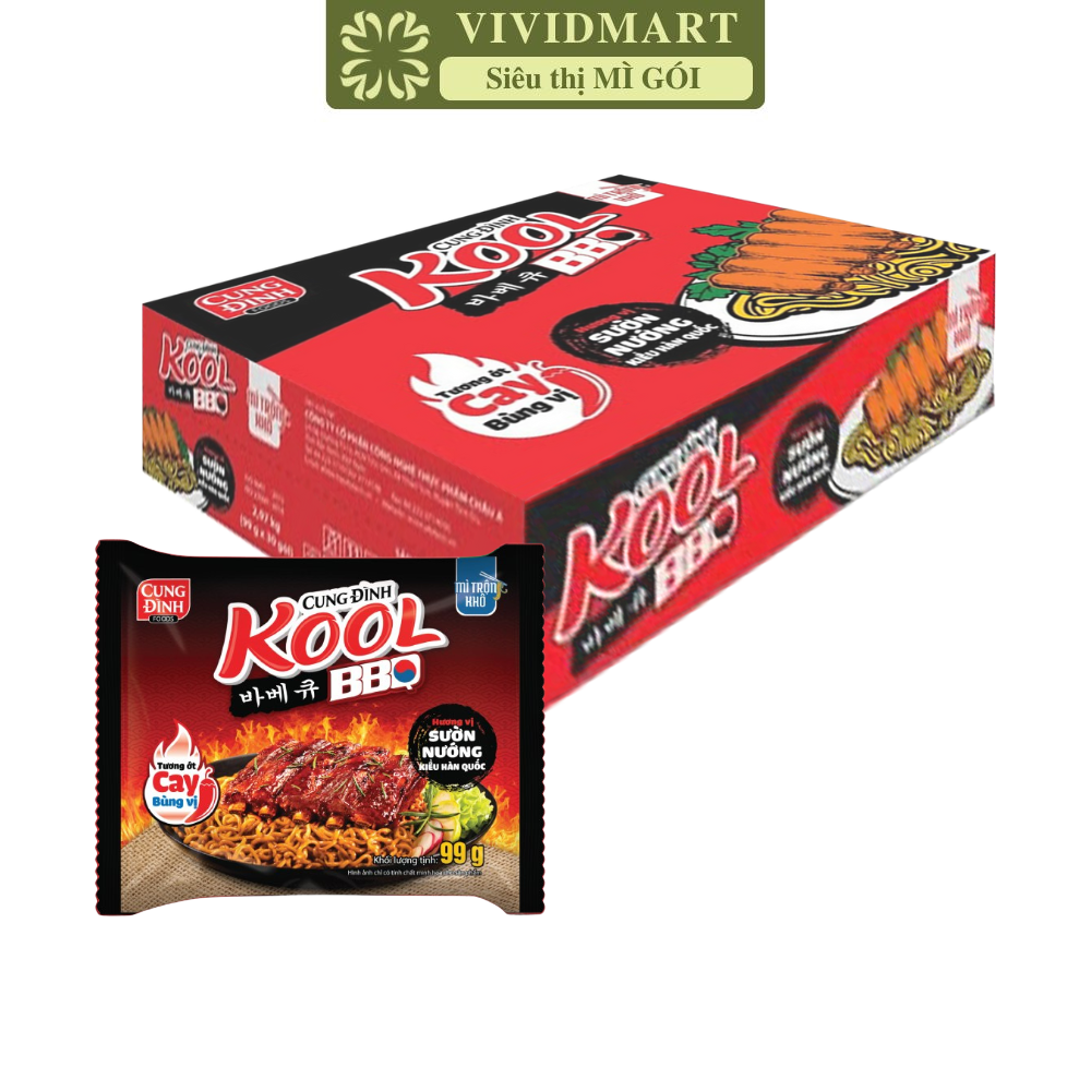 [THÙNG 30 GÓI] - AFOTECH - Mì trộn Cung Đình Kool 3 vị: Spaghetti xốt thịt bò, BBQ sườn nướng, Tôm trứng muối (90-105g/gói)