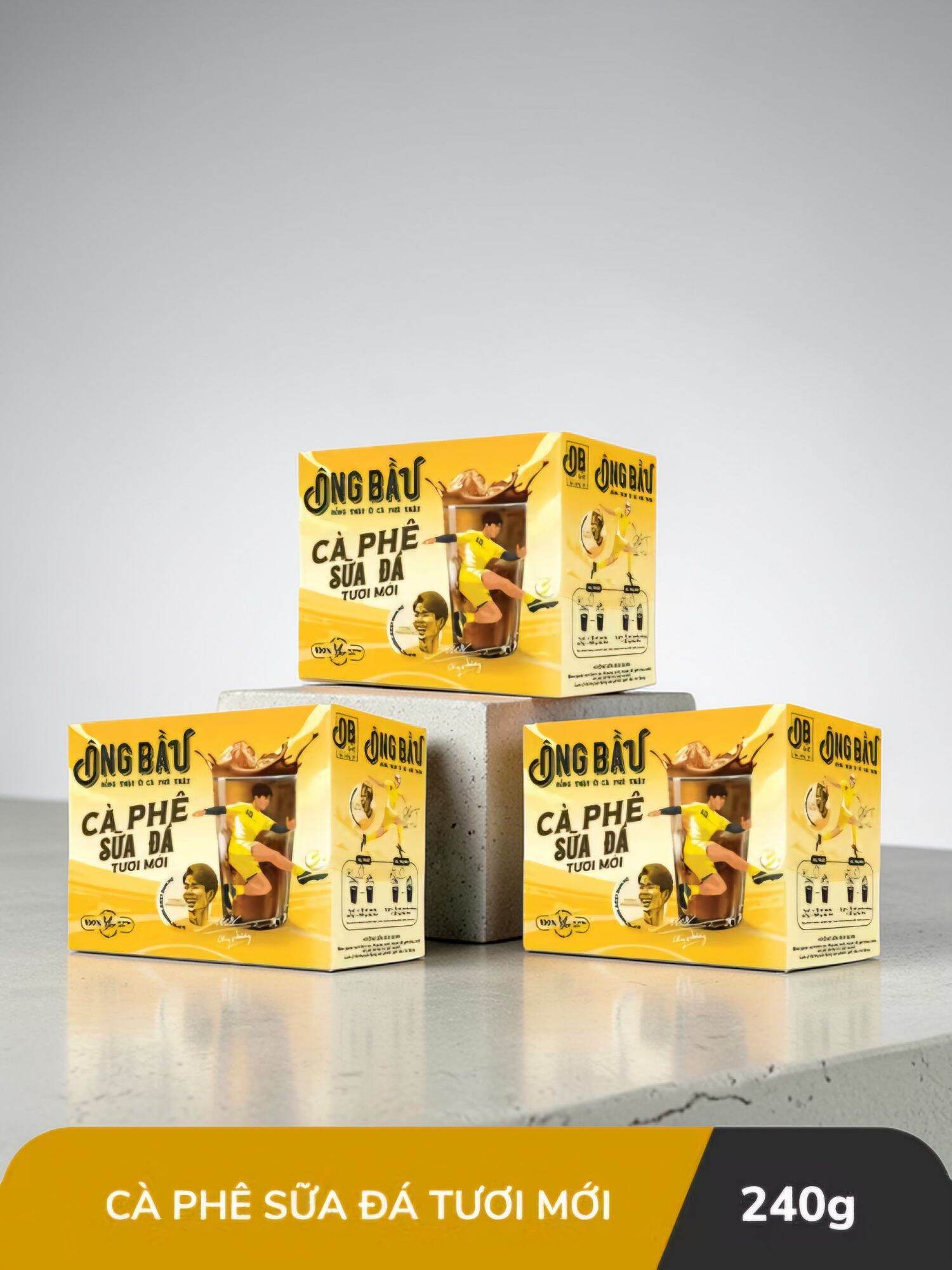 Combo 03 Boxes of Fresh Iced Milk Coffee Ong Bau - 240g Box (10 Individual Packages) -Anna