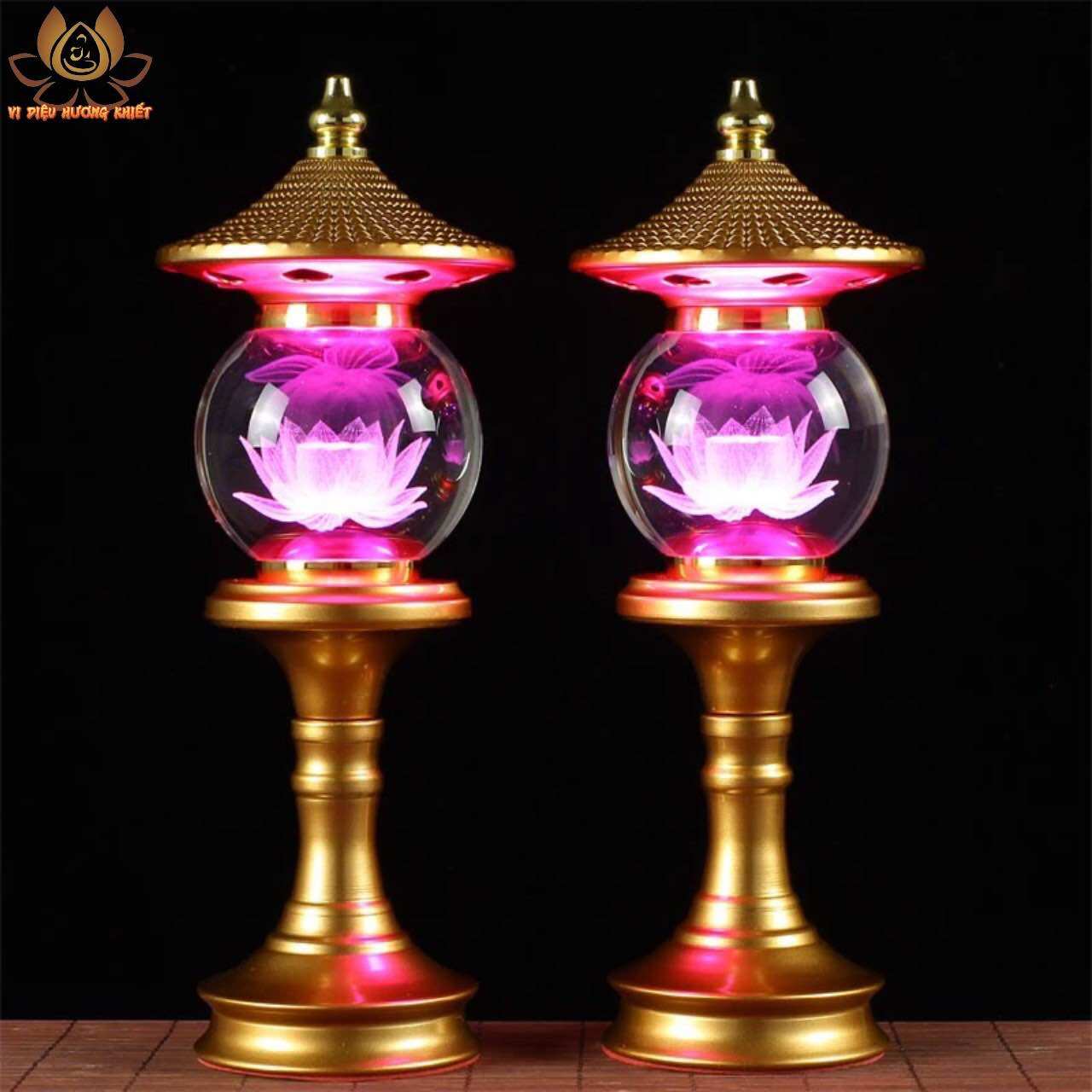 CẶP 2 CÂY ĐÈN LED HOA SEN PHA LÊ THỜ CÚNG TRANG TRÍ