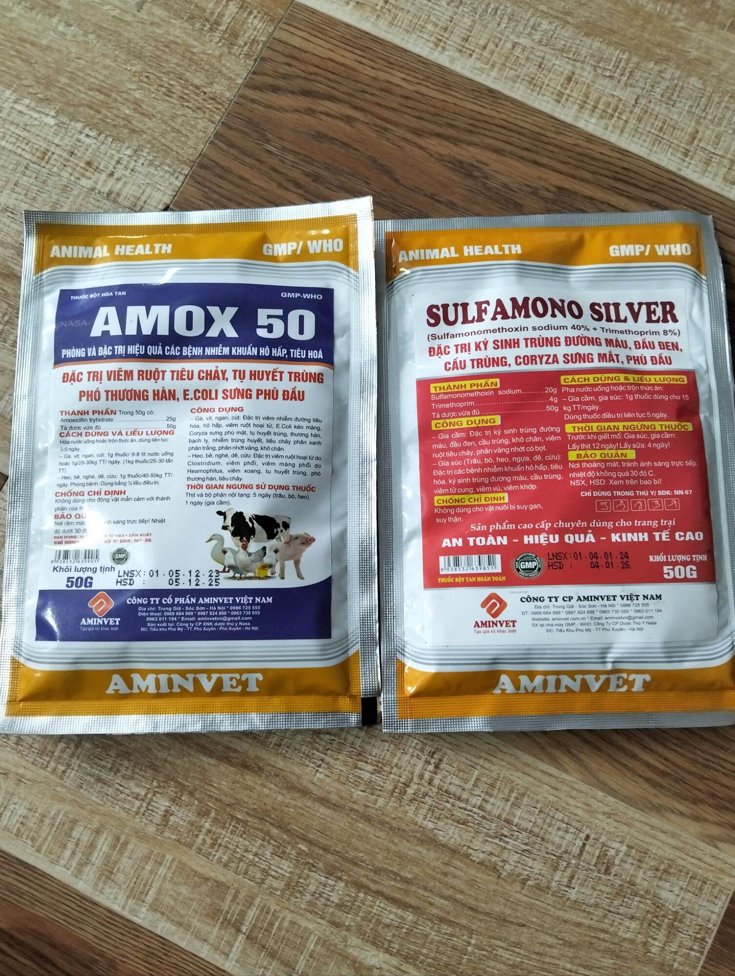 Amox 50% 50g phân xanh trắng, khô chân ốm lườn dùng cho gà
