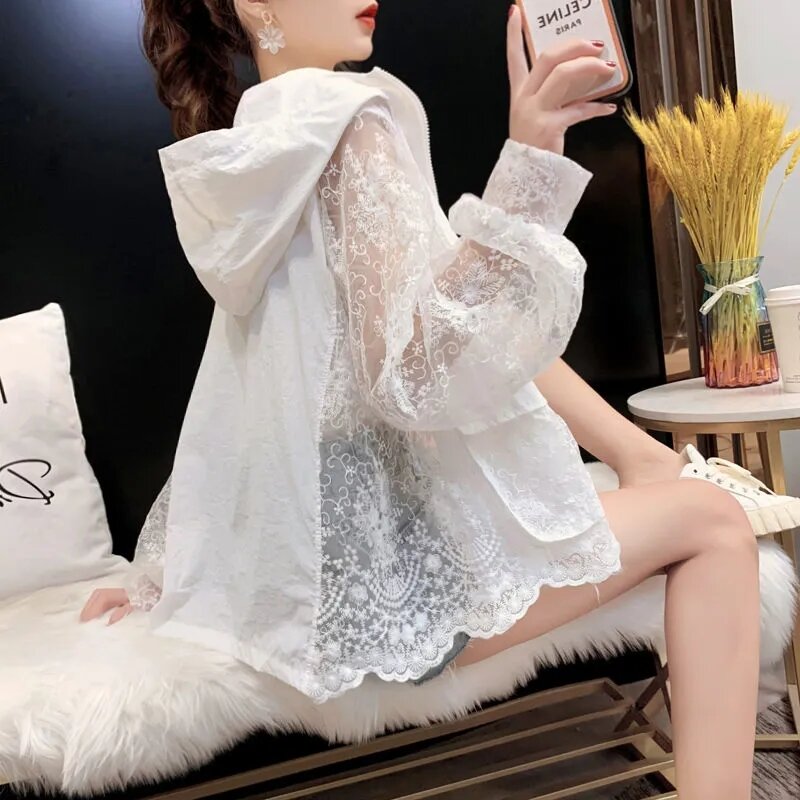 Áo Khoác Chống Nắng Ren Lưới Mùa Hè Cho Nữ Áo Khoác Ngoài Kiểu Dáng Siêu Thanh Mỏng Áo Len Cardigan 