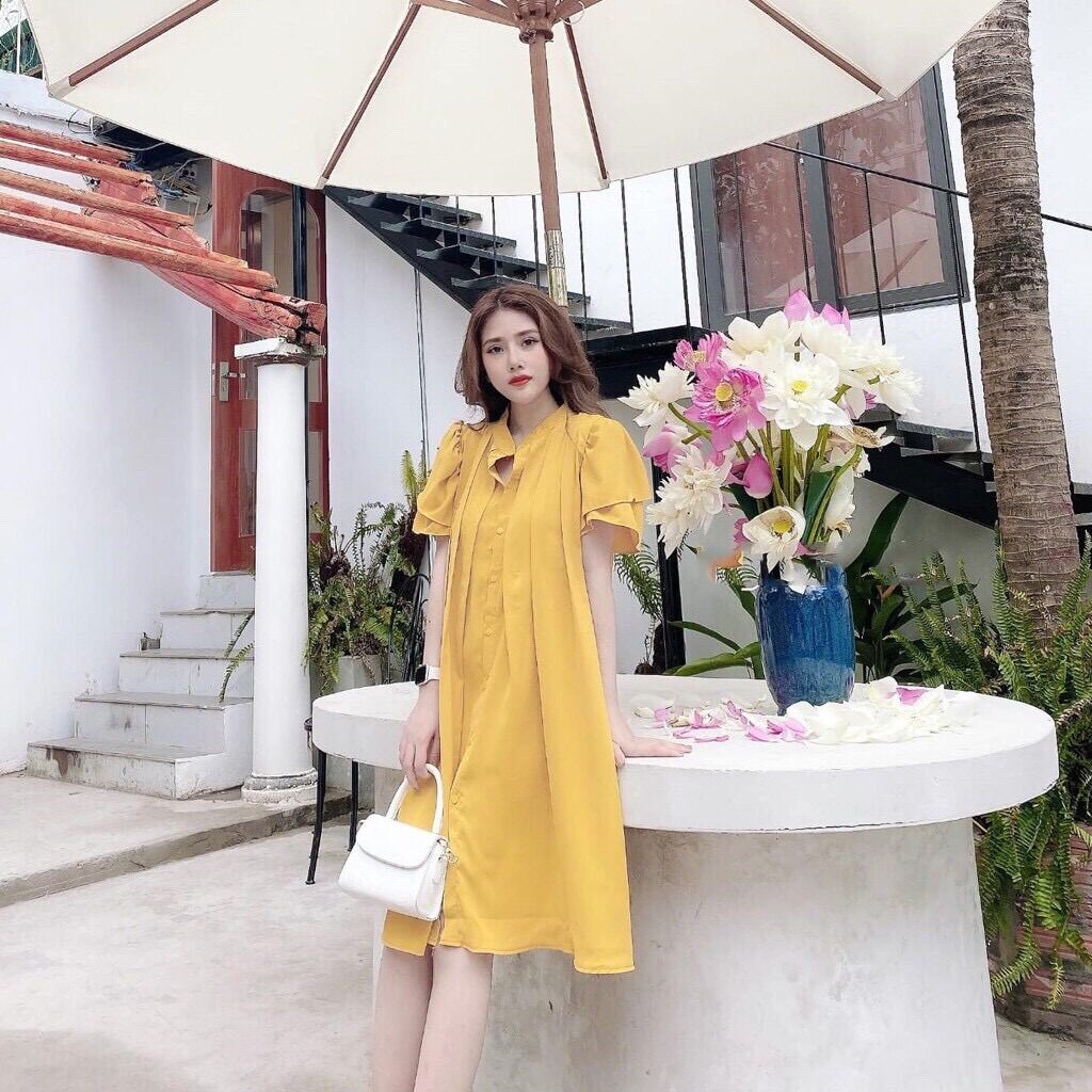 Đầm bầu sơ mi cổ tàu công sở thời trang