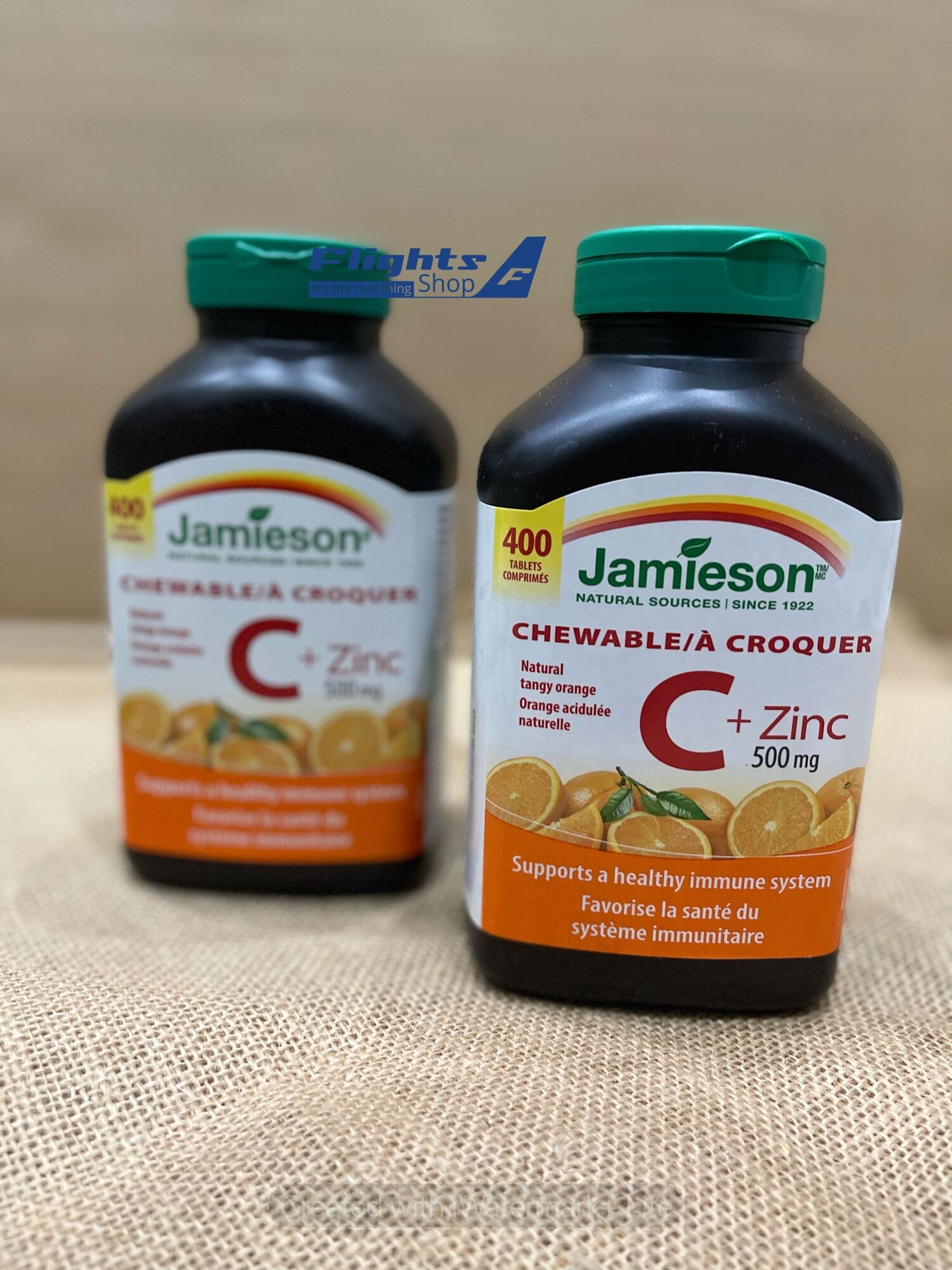 Viên nhai vị cam thơm ngon Jamieson Chewable Vitamin C + Zinc 500mg Canada hộp 400 viên