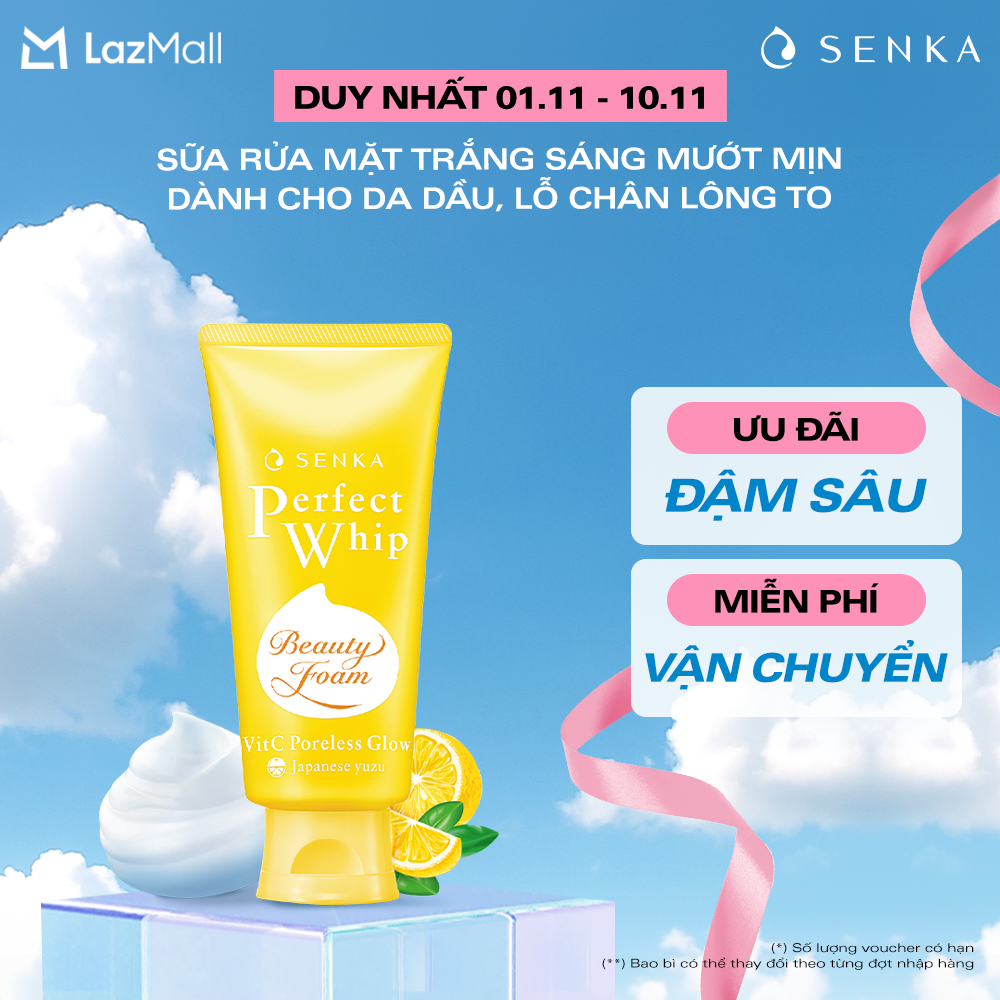 Sữa rửa mặt dưỡng sáng mờ thâm SENKA PERFECT WHIP VITC PORELESS GLOW 100G