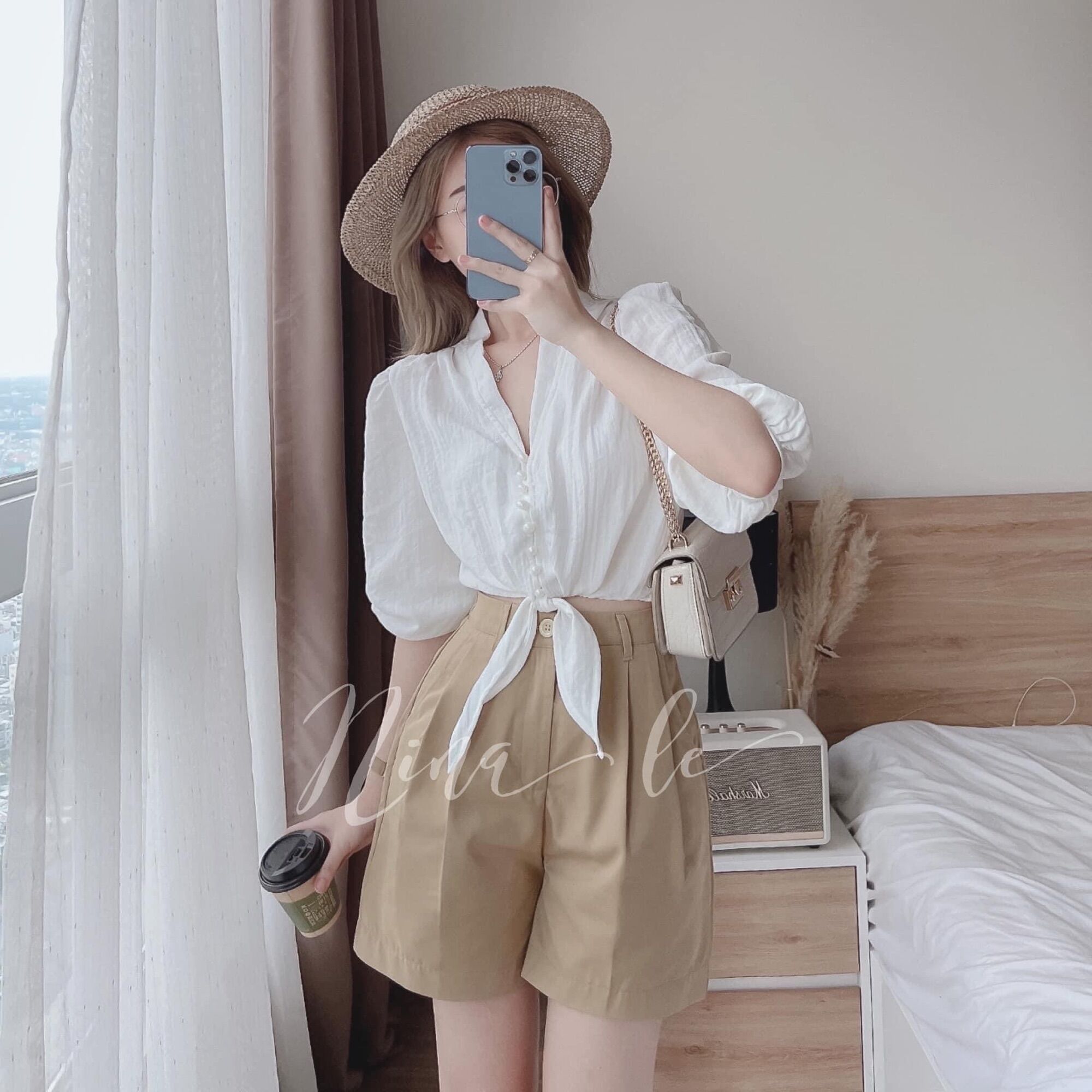 SET ÁO CROPTOP CỘT NƠ EO KÈM QUẦN SHORT CỰC XINH