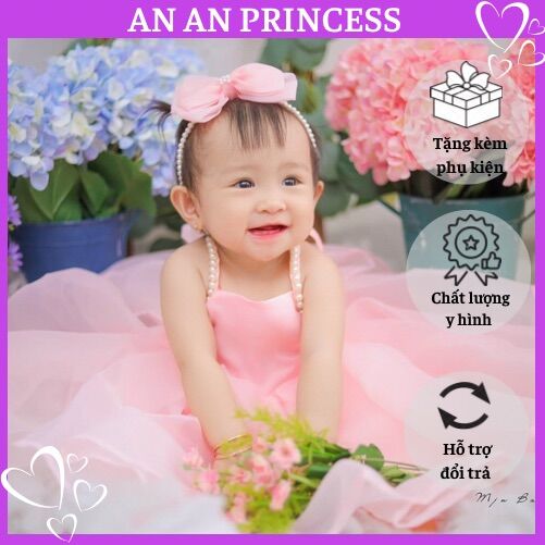 Yếm công chúa đáng yêu full màu đầm bé gái cực phồng xinh cho bé tặng kèm tuban