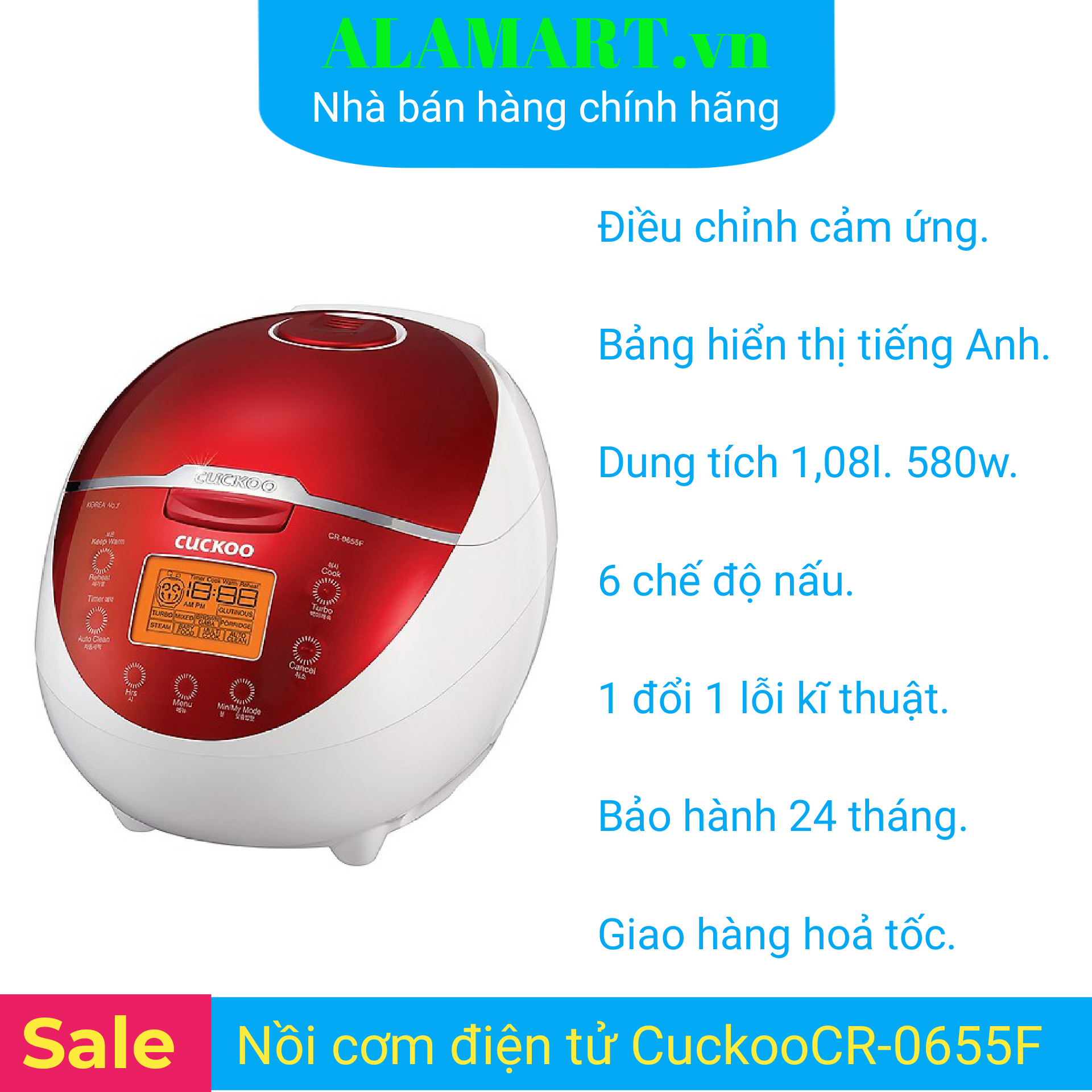 [HCM]Nồi Cơm Điện Cuckoo CR-0655F (1.08 Lít)