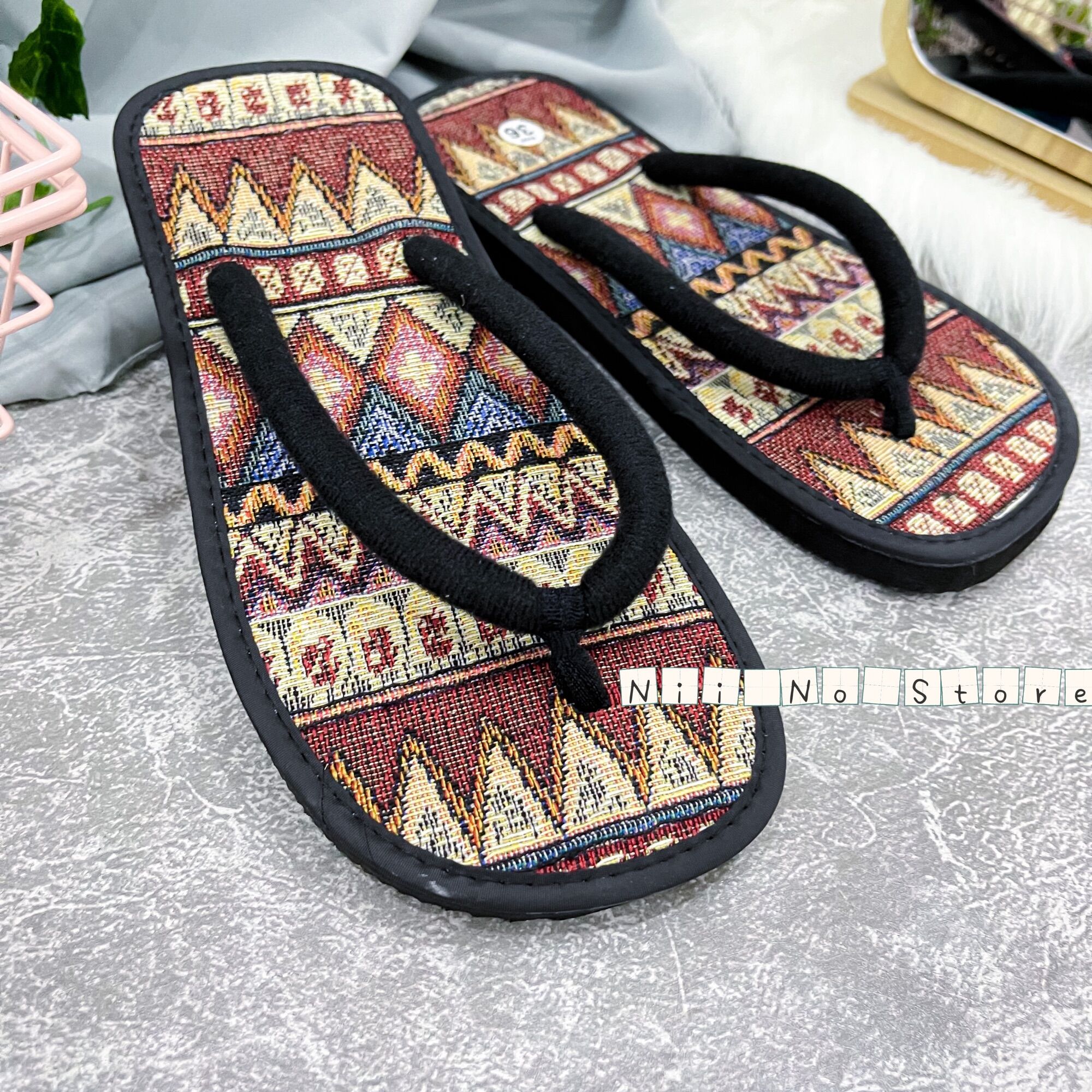 [ND016] Dép thổ cẩm đỏ quai kẹp