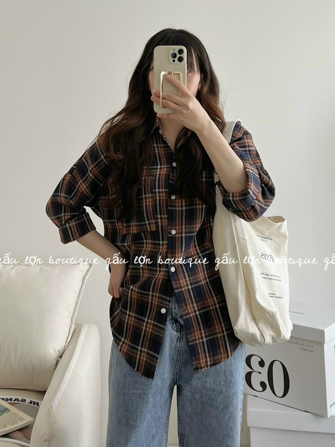 áo sơ mi kẻ caro chất thô dạ hàn quốc