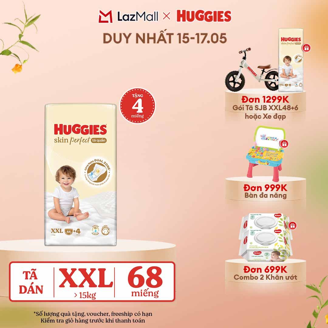 [CHỈ 15-17.05 QUÀ TẶNG ĐH 699K]  Tã quần Huggies Skin Perfect XXL size Mega Jumbo 64+4 miếng