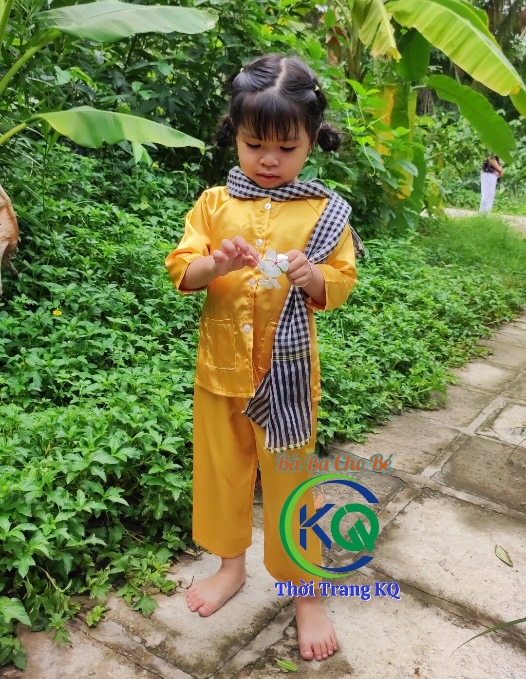 Bà Ba Cho Bé (8-45kg) - Bộ Dài Màu Trơn Vải Phi Lụa