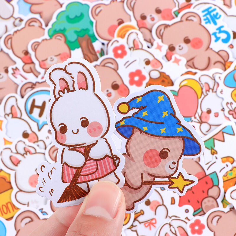 Set 50 miếng sticker hình dán chống nước gấu thỏ dễ thương