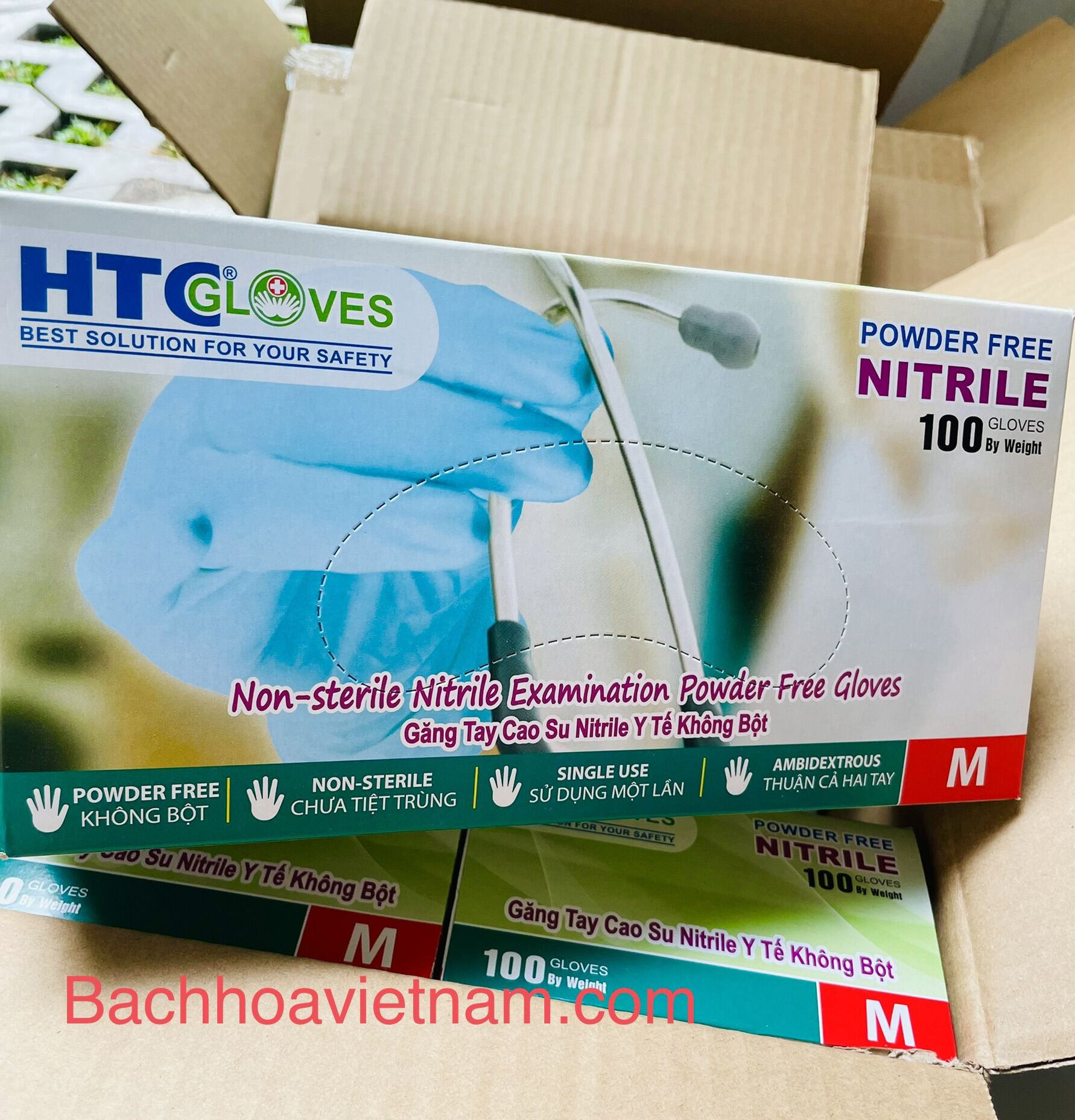 Găng tay y tế không bột HTC Gloves 1 hộp 100 chiếc găng tay Nitrile màu